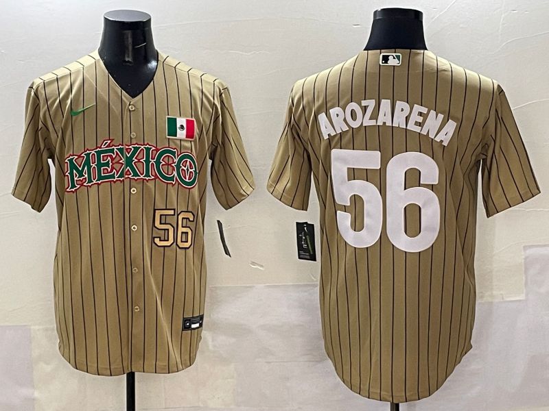 Men Mexico #56 Arozarena Brown Stripe Joint Name 2025 Nike MLB Jersey style 4